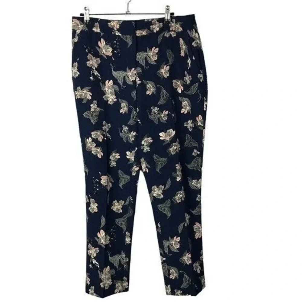 Cynthia Rowley Navy Blue Floral Ankle Cropped Pants 10
